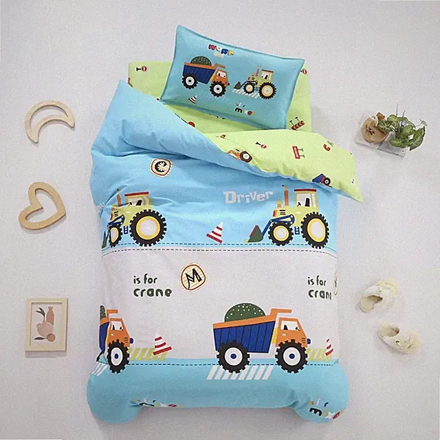 3Pcs/Set Cartoon Cotton Bedding Set Crib Linen Kit Kindergarten Bed Sheet Pillow