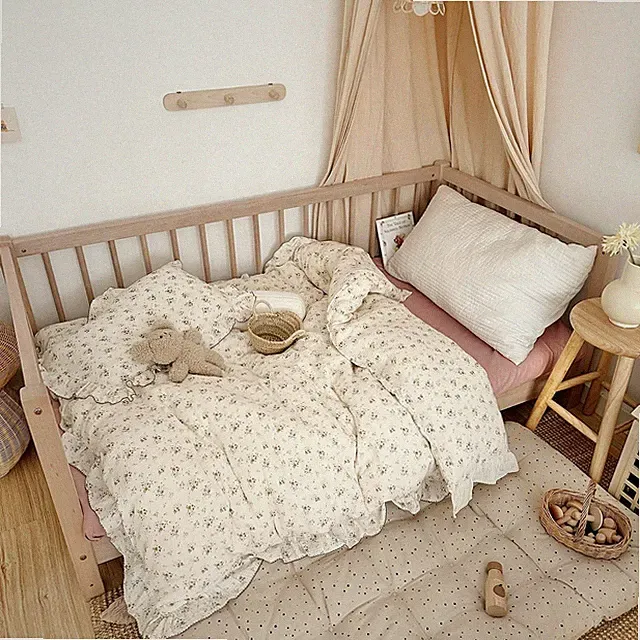 AOJIM Kids Crib Duvet Cover with Colorful Floral Print, 1pc Pure Cotton Baby Mus