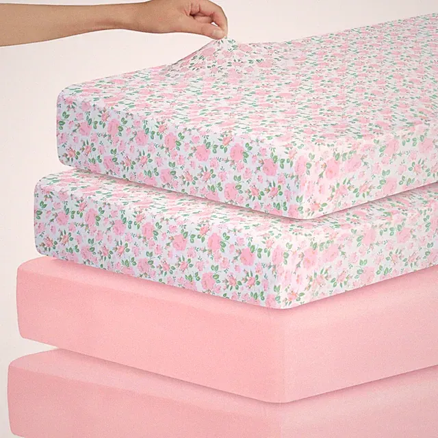Baby Crib Sheets Girls 52"x28" Fitted for Standard Crib & Toddler Bed 4 Pack