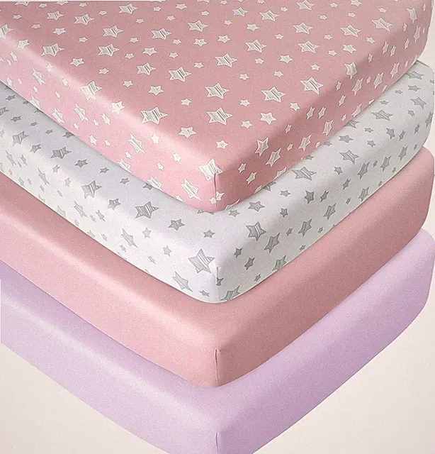 Baby Crib Sheets Girls Fitted for Standard Size Crib/Toddler Bed 4 Pack 52"x28"