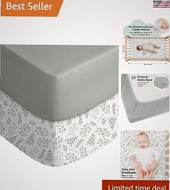 Baby Crib Sheets Pack Fitted Microfiber 28x52x8in Green Leaf for Toddler Bed