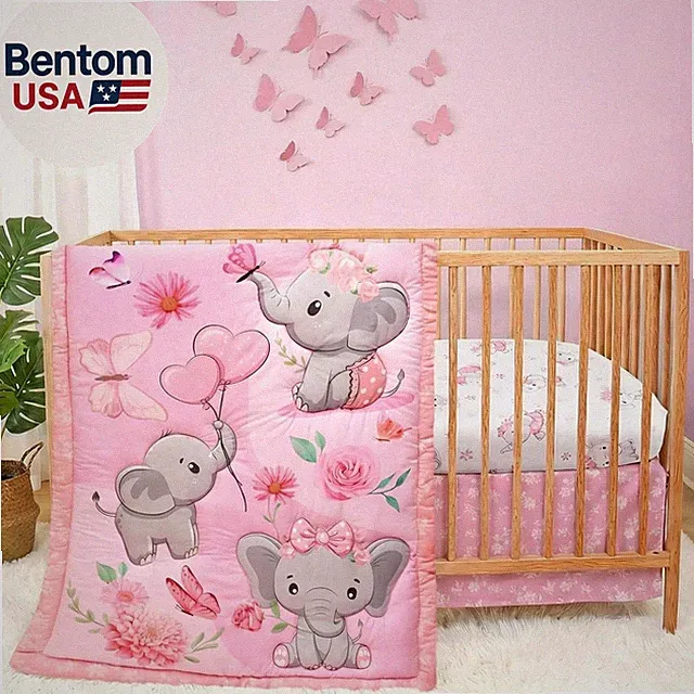 Baby Girl Crib Bedding Set Pink Elephant Crib Nursery Comforter Bed Sets Decor w