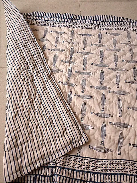 baby quilt hand block print fish blanket baby comforter Baby bedspread