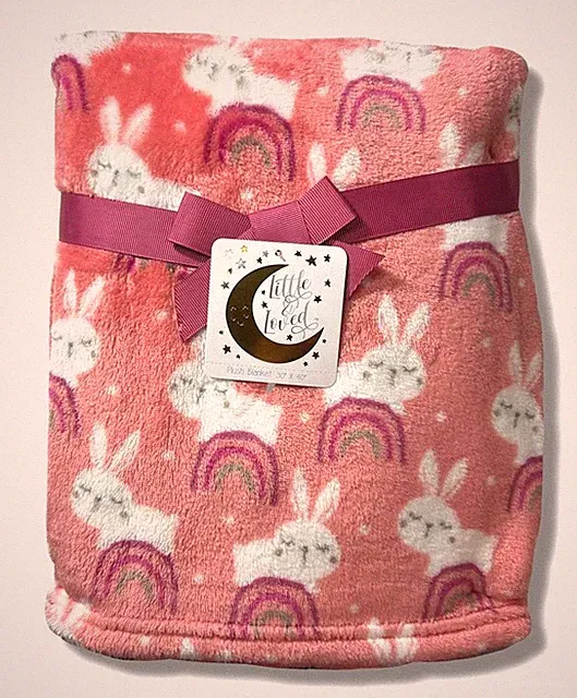 BLANKET PLUSH - LITTLE & LOVED GIRLS 223 - BUNNY RAINBOW - BABY TODDLER CRIB BED