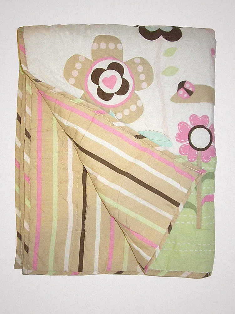 Circo Crib Bedding Quilted Baby Blanket Comforter Floral Stripe EUC