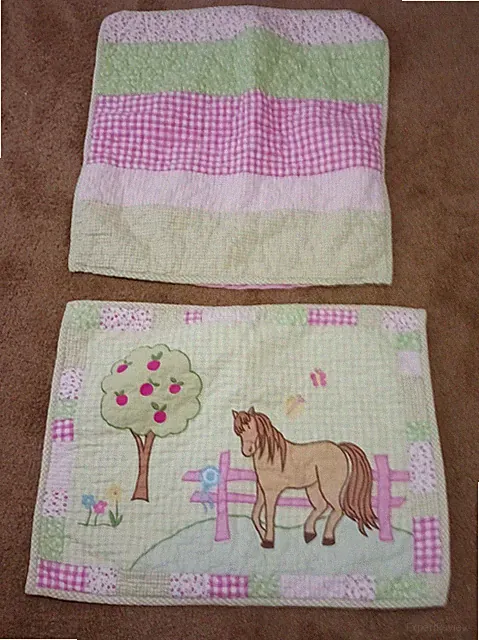 Company Kids Set 2 Patchwork Pony Horse Shams Apple Tree Fence Pink/ Green Check