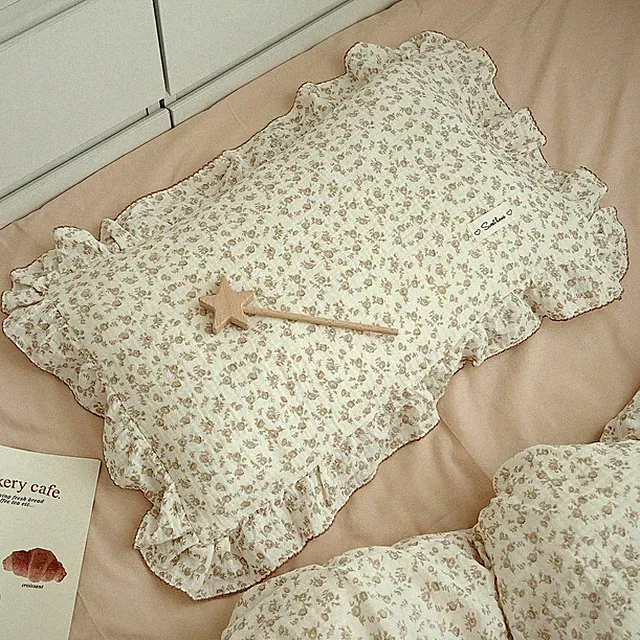 Cotton Muslin Pillowcase with Camellia Pattern Super Soft Baby Crib Pillowcas...