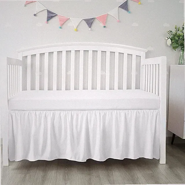 Crib Bed Skirt 4 Sides Pleated Dust Ruffle Adjustable 52"x28" with 14” Drop