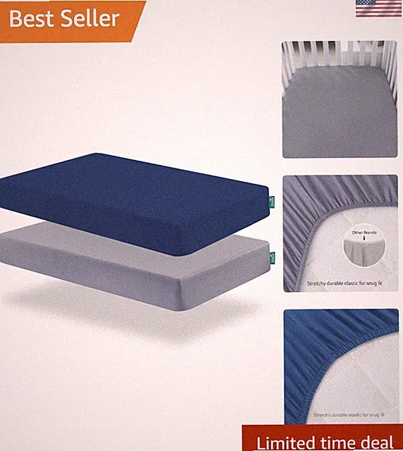 Crib Sheets Fitted for Boys Girls 2 Pack Toddler Bed Sheets 52x28 Navy Grey