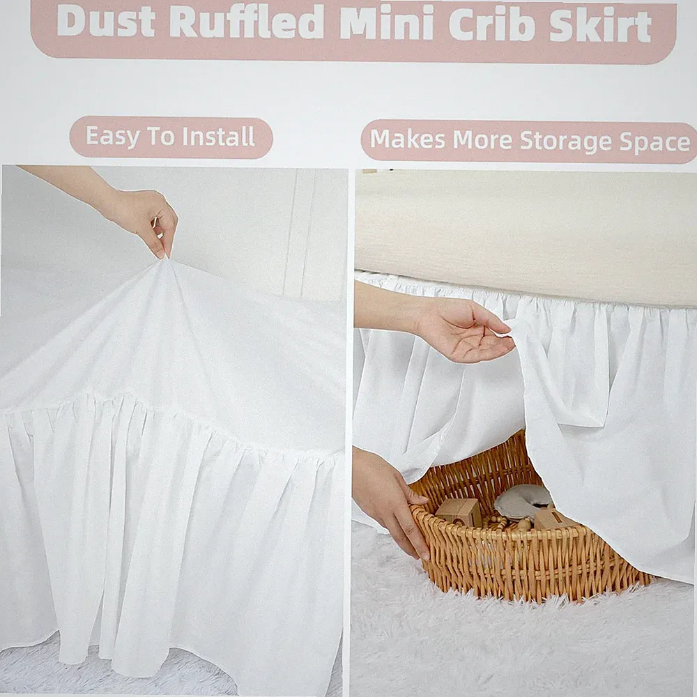 Crib Skirt Girl Boho Toddler Bed Skirts White Microfiber Nursery Bedding Drop