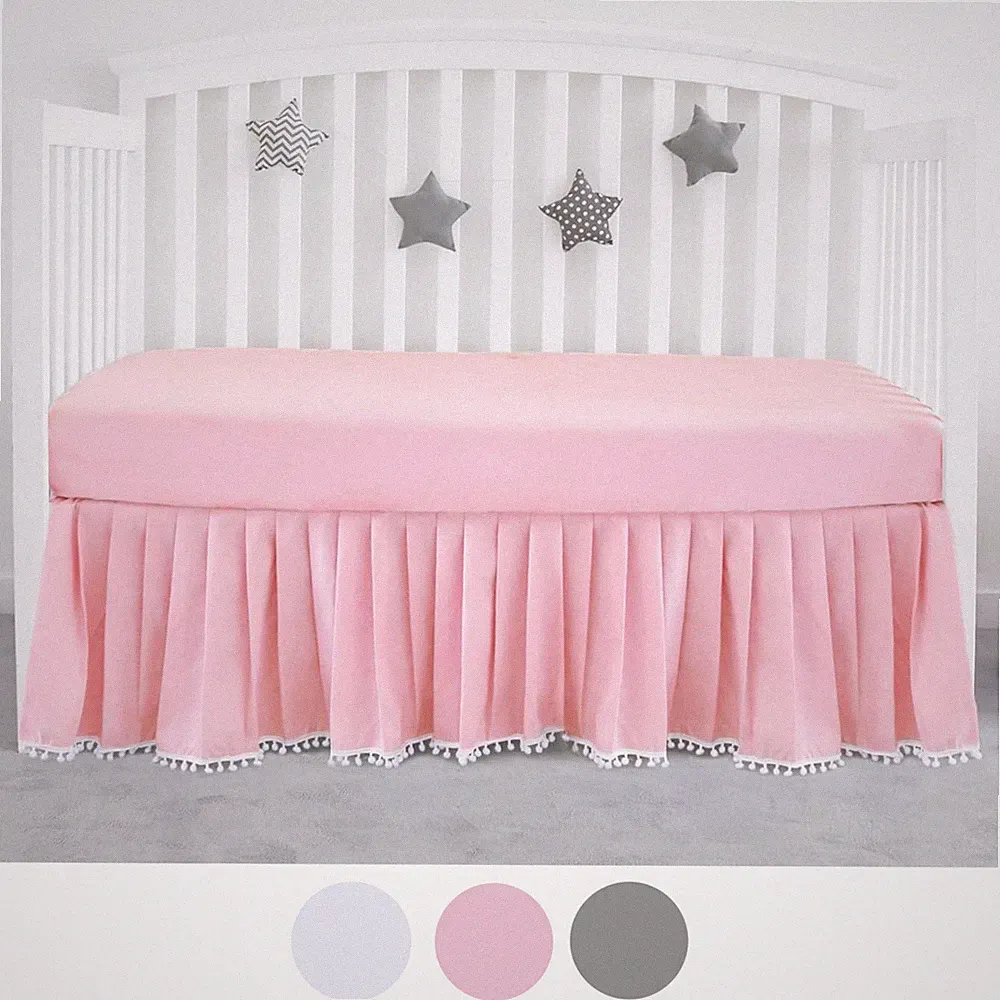 Crib Skirt Toddler Bed Skirt 4 Sides Pleated Dust Ruffle 52"x28" with 14" Drop