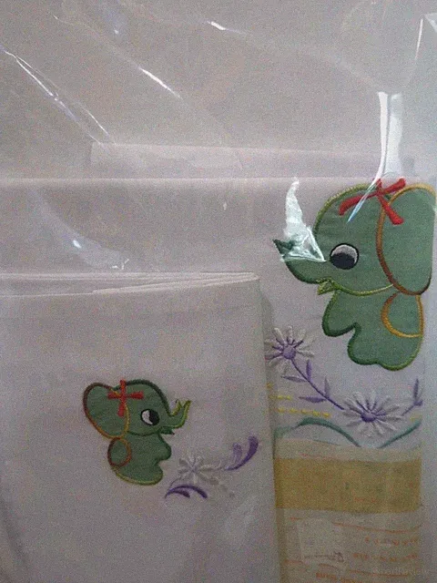 Darling Greenish Elephants Vintage Baby Sheet & Pillowcase Handmade USA NWT A48
