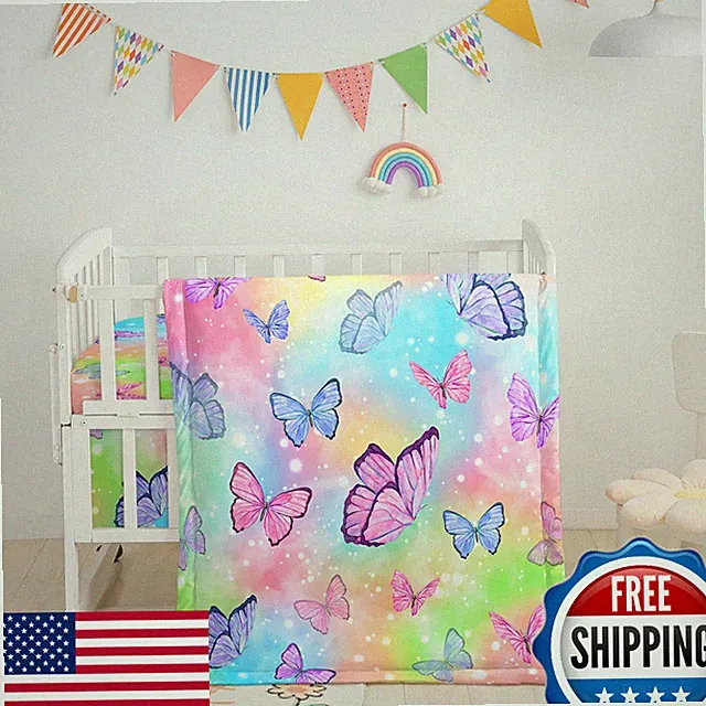 Datura Home 3pc Crib Bedding Set Watercolor Butterfly Nursery Comforter Sheet