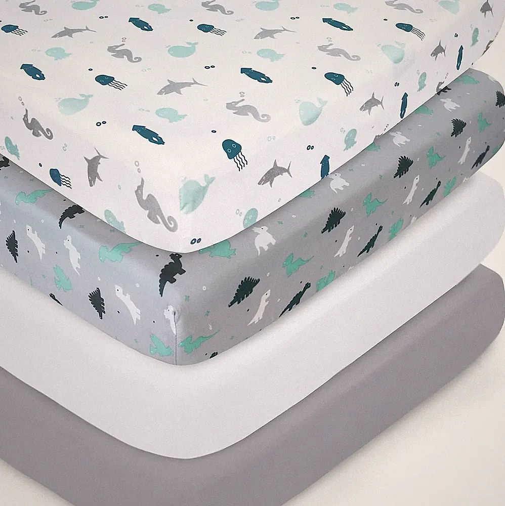 Fitted Crib Sheets for Standard Crib & Toddler Bed Mattress 52''x28'' 4 Pack