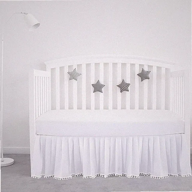 Girl Crib Skirt Baby Bedding Skirt Pleated Dust Ruffle Cribskirt White 52"X28"