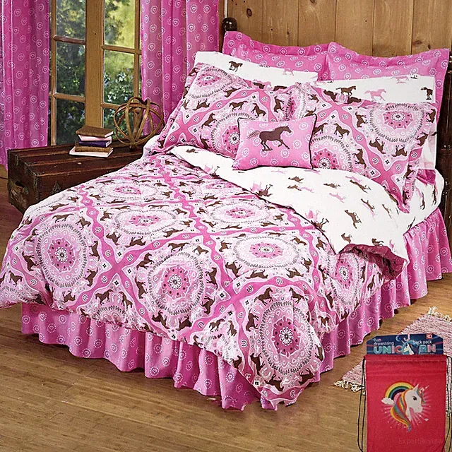 GIRLS PiNk Brown Horse PONY BANDANA Comforter Set w/Sheets+Backpack! (NO PILLOW)