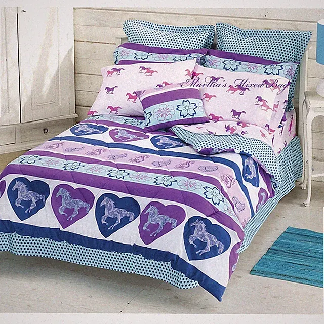 GIRLS Purple Pink Horse Pony Hearts Paisley Comforter Set Sheets Bed In A Bag
