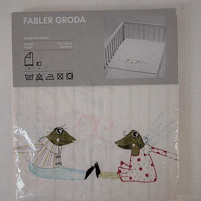 IKEA Fabler Groda Frog Crib Toddler Bed Duvet Quilt Cover with pillowcase NEW