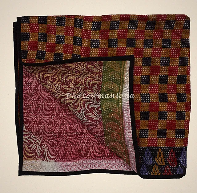 Indian Handmade,Nursery Baby Checked Design Quilt Bedspread, Toddler Bedcover