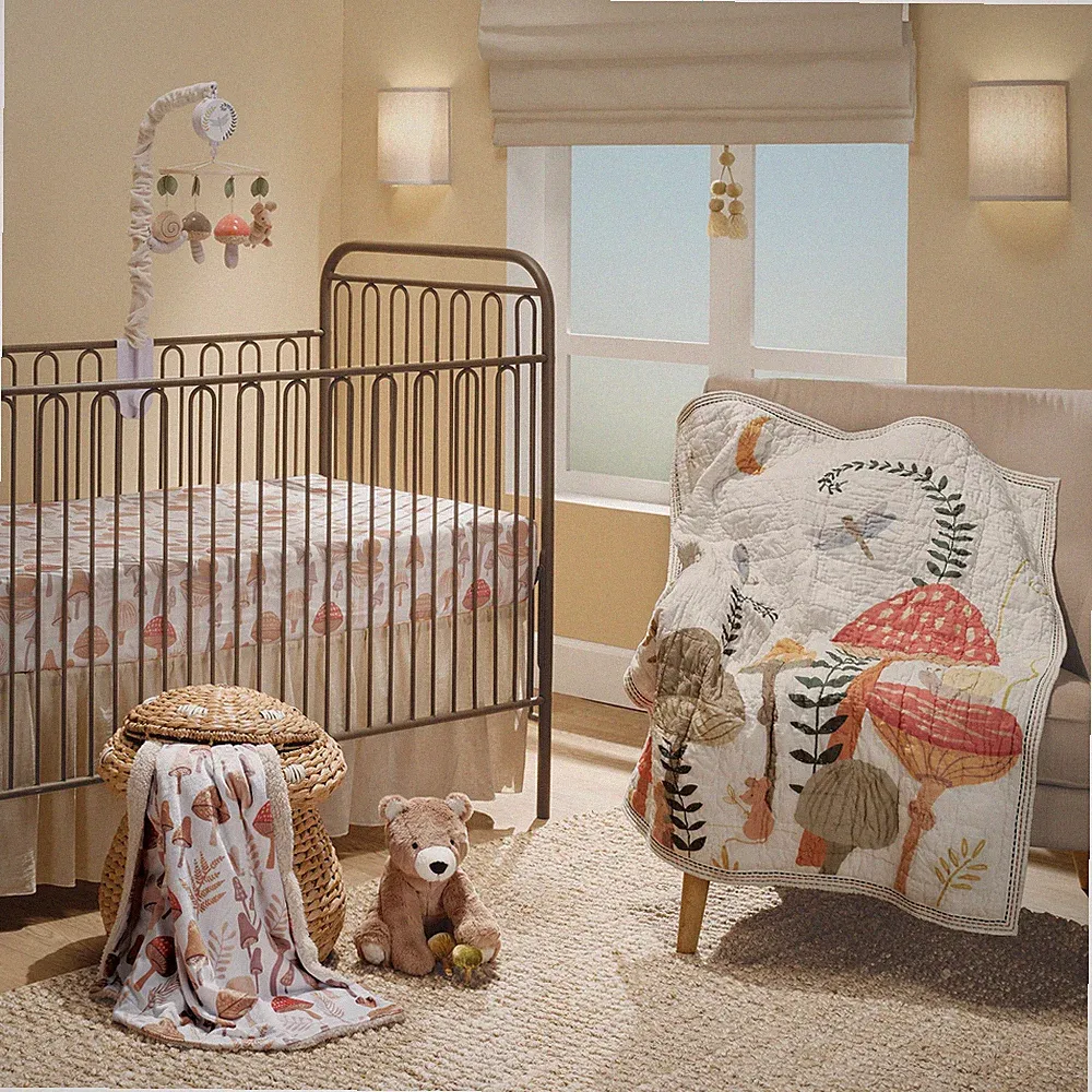 Lambs & Ivy Mushroom Meadow 3-Piece Organic Cotton Infant Baby Crib Bedding Set