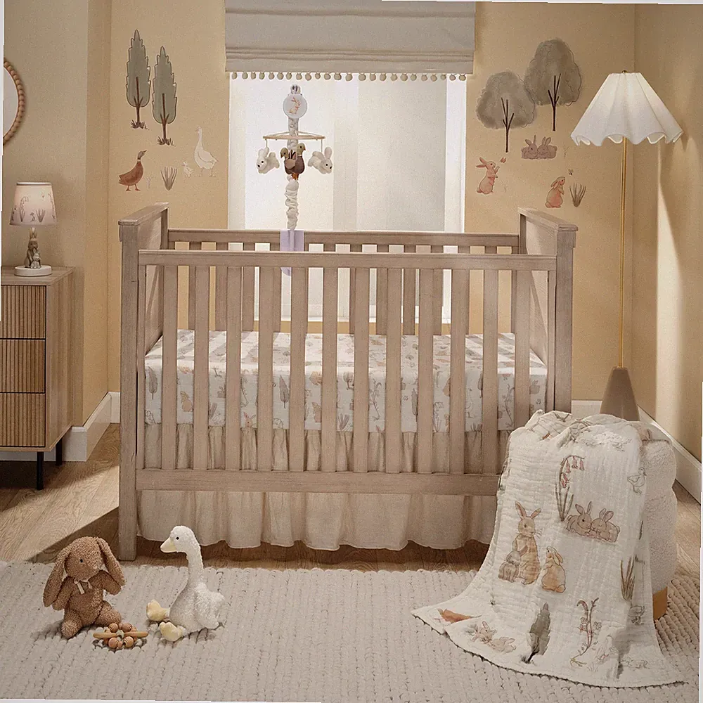 Lambs & Ivy Signature Bunny Hop Organic Cotton Muslin 3-Piece Crib Bedding Set