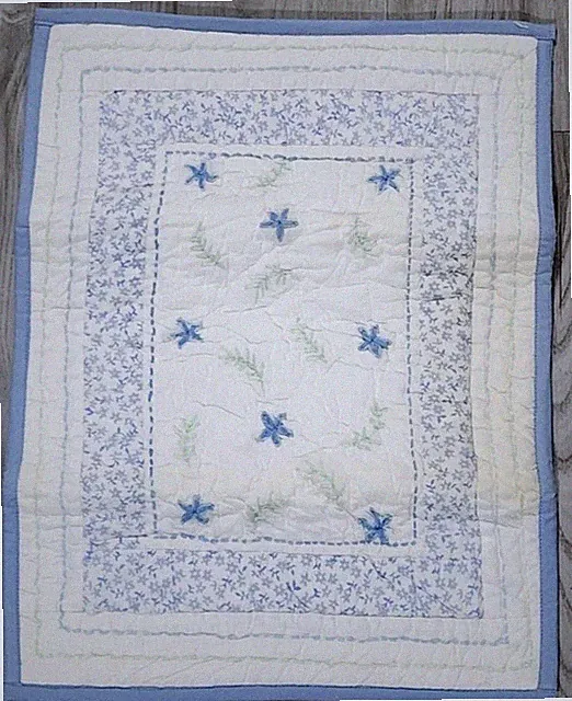New Pottery Barn Kids floral Quilted Crib Small Petite Pillow Sham Blue Green