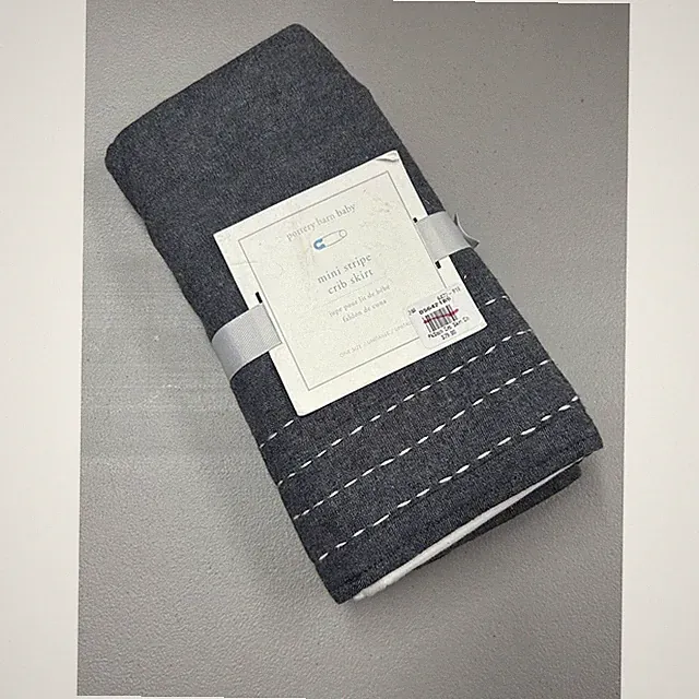 Pottery Barn Baby Mini Stripe Crib Skirt Nursery Bedding Gray w/ White Stitching