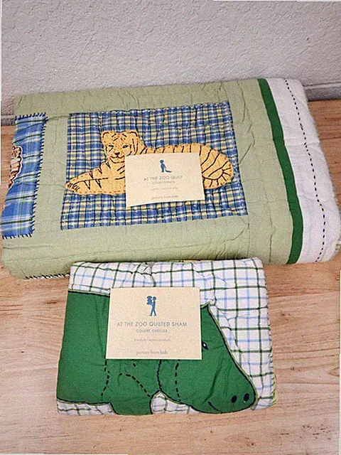 Pottery Barn Kids At The Zoo Quilt Toddler Crib 36x50 W/ 1 Sham Animals NOS '06