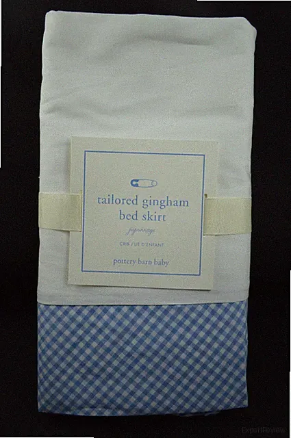 POTTERY BARN KIDS BABY TAILORED GINGHAM CRIB BED SKIRT BLUE 16" DROP #7B *