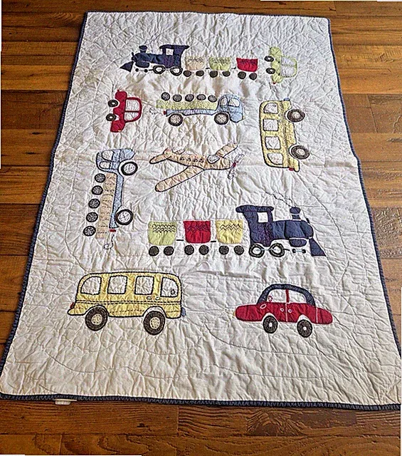Pottery Barn Kids Planes Trains Crib Quilt Comforter Blanket PBK 48x34