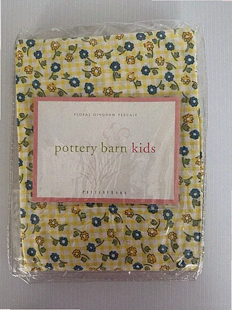Pottery Barn Kids YELLOW Floral Gingham Percale CRIB Pillowcase NEW