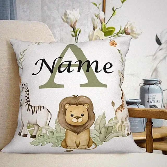 Safari Animals Pillow Case Jungle Nursery Crib Garland Custom Name Gift Bedding