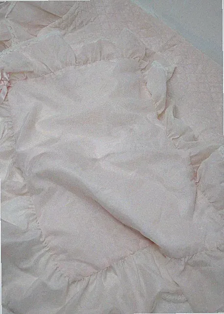 SET 2 Vtg HANDMADE Pink Baby CRIB Quilt Pillow SHAM Ruffled Good