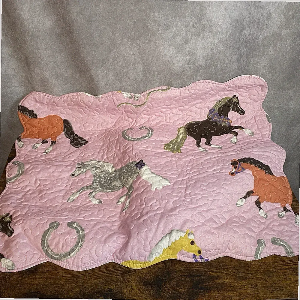 Set of 2 Pink Quilted Equestrian Horse Pillow Shams Pony Girl Twin Bedding