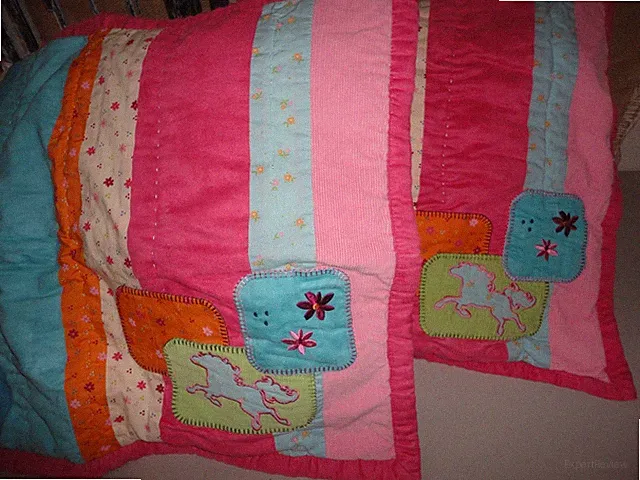TARGET PATCHWORK PONY HORSE CORDUROY PINK GREEN (2) STANDARD PILLOW SHAMS