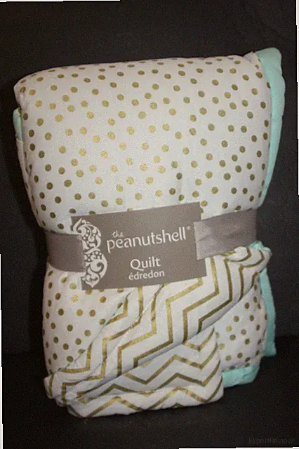 The Peanutshell Quilt Coverlet Blanket Baby Crib Green Whitr Polka Dot Chevron