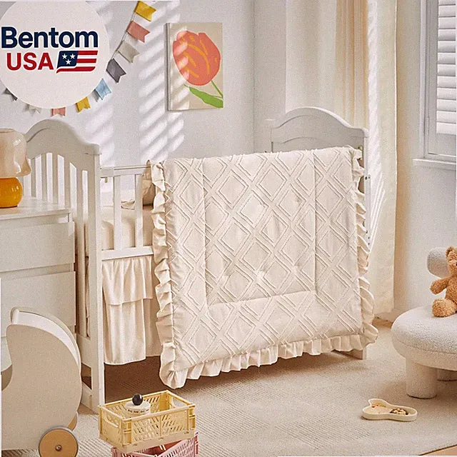 Tufted Ruffle Crib Bedding Set 3 Pieces Baby Boho Quilted Comforter with Fitted