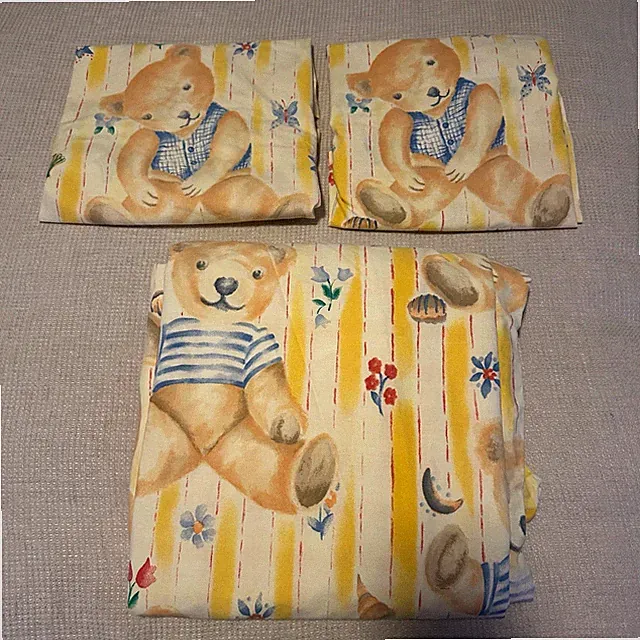 Vintage Anna French Bear Nursery Crib Duvet Cover Shams Yellow Soft Cotton 50x74