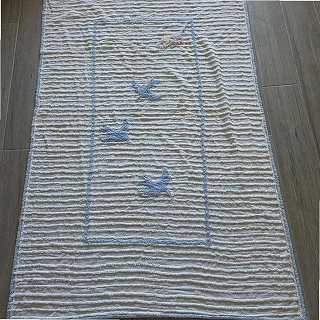 Vintage Blanket Chenille Baby Toddler Crib Bed Spread Unisex White Blue Pink