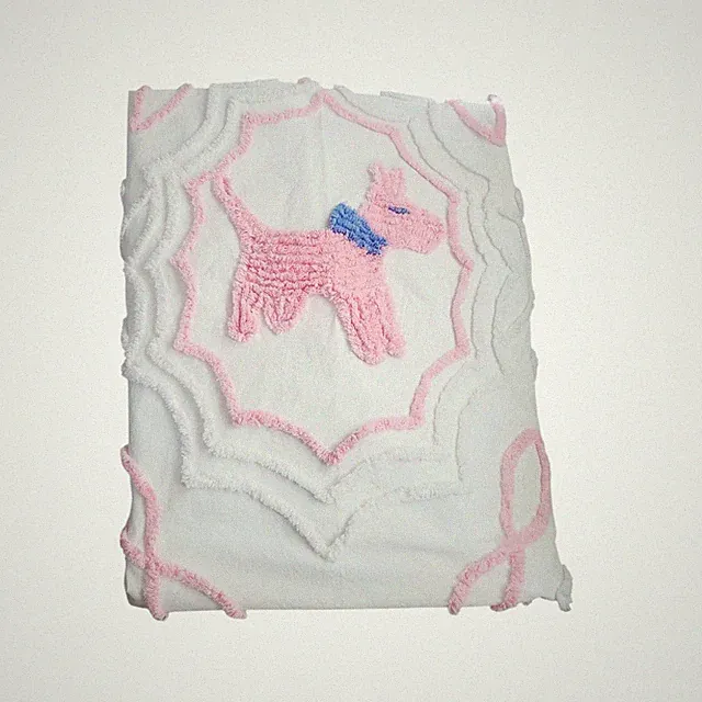 Vintage Chenille Baby Scottie Dog Cotton Crib Bed Spread 56" Lx 48"W