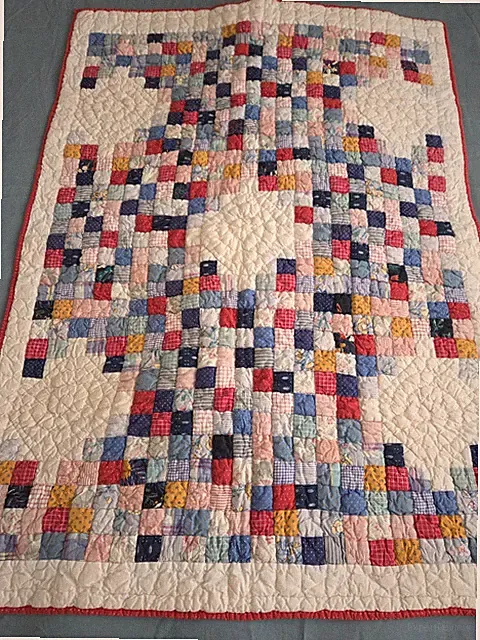Vintage Handmade Style Patchwork Baby Quilt Postage Stamp Crib Quilt 32.5x44