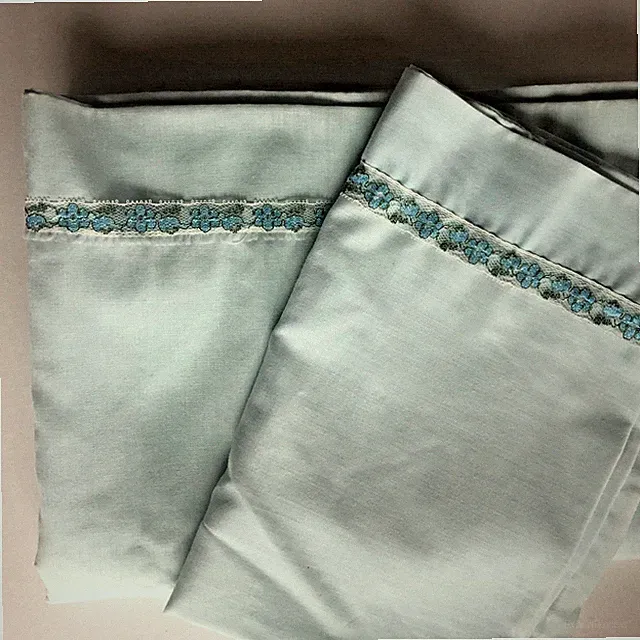 Vintage Lace Edged Baby Nursery Crib Sheet & Matching Pillow Case Blue Cotton